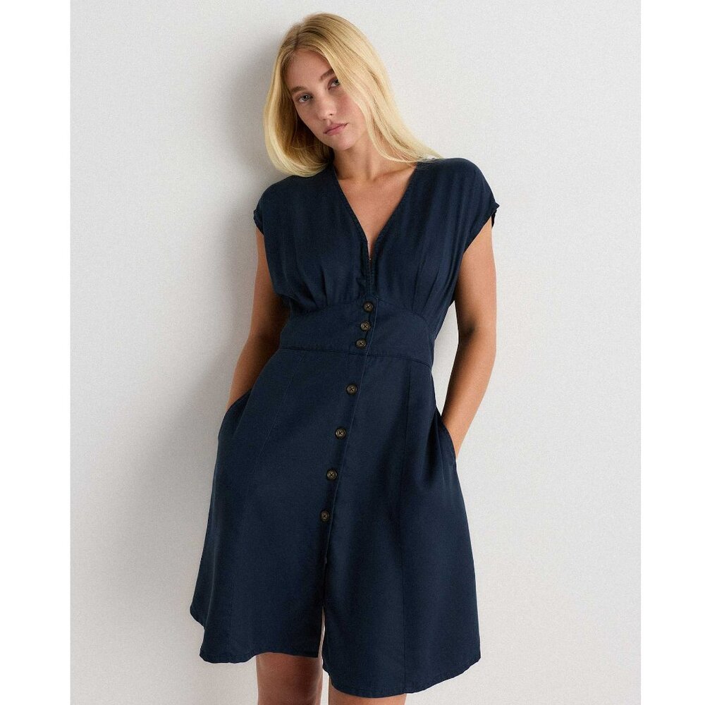 NWT! Quince Vintage Wash Tencel Button Front Dress, Midnight Blue, Size Large